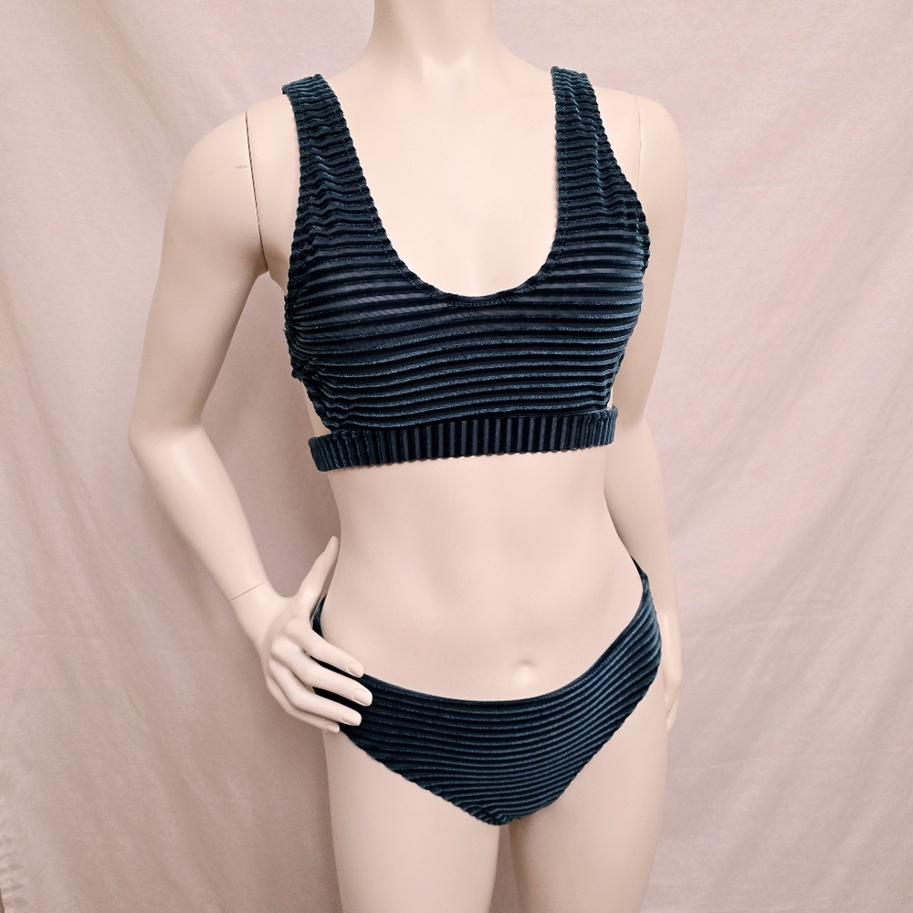 Cupshe Dark Aqua Velvet Bikini Size Small